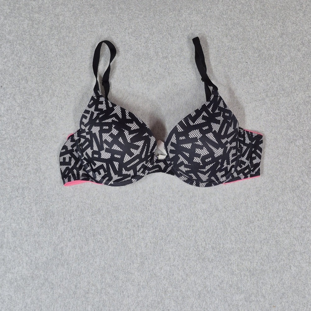 Victoria Secret Women Bra 38D Black AOP T Shirt Underwired Strap READ